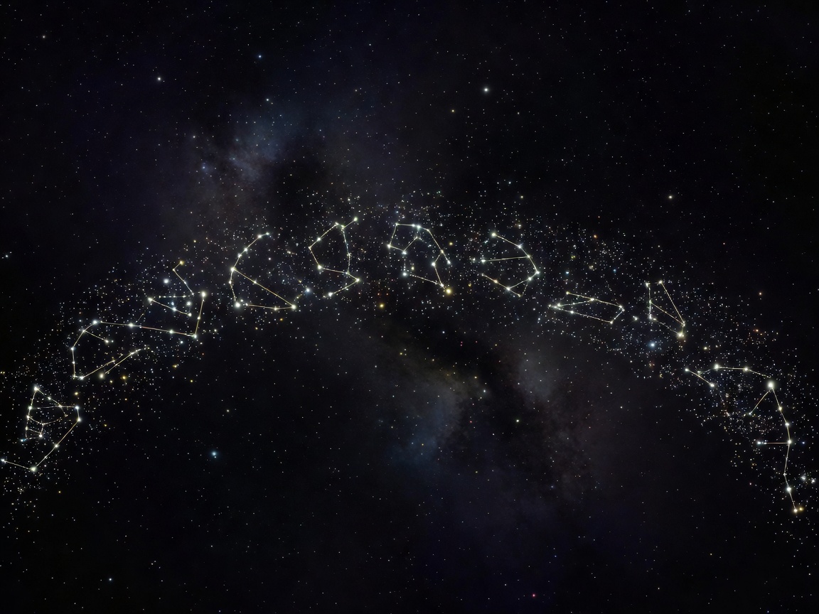Detailed star map showing constellation lines across the zodiac band
