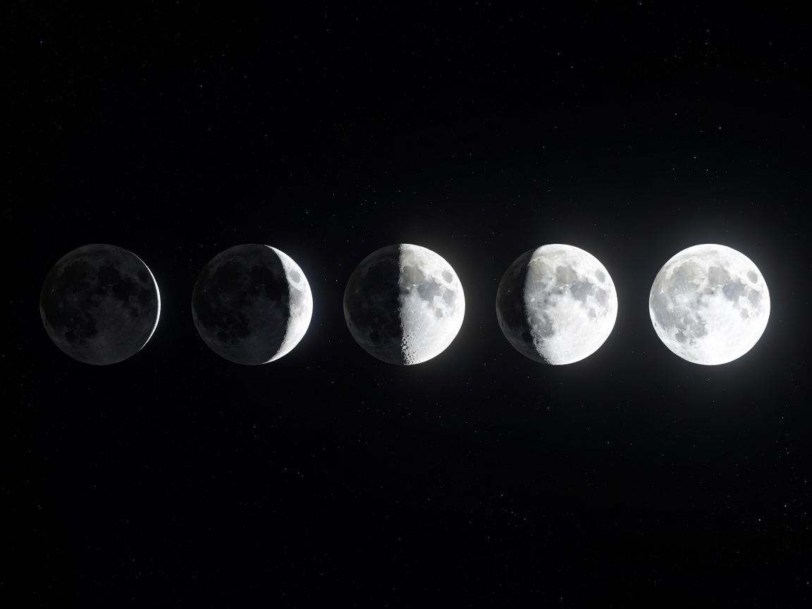 Sequence of moon phases from new moon to full moon