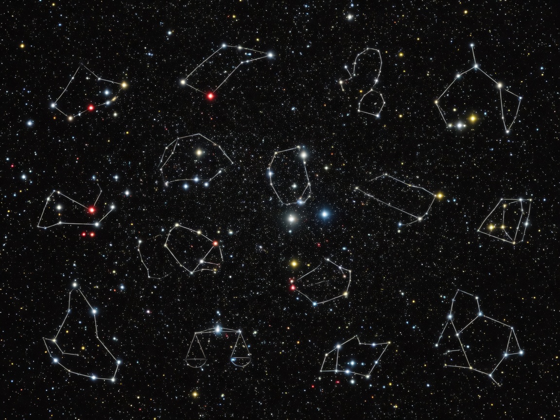 Star field illustrating the zodiac constellations against a night sky
